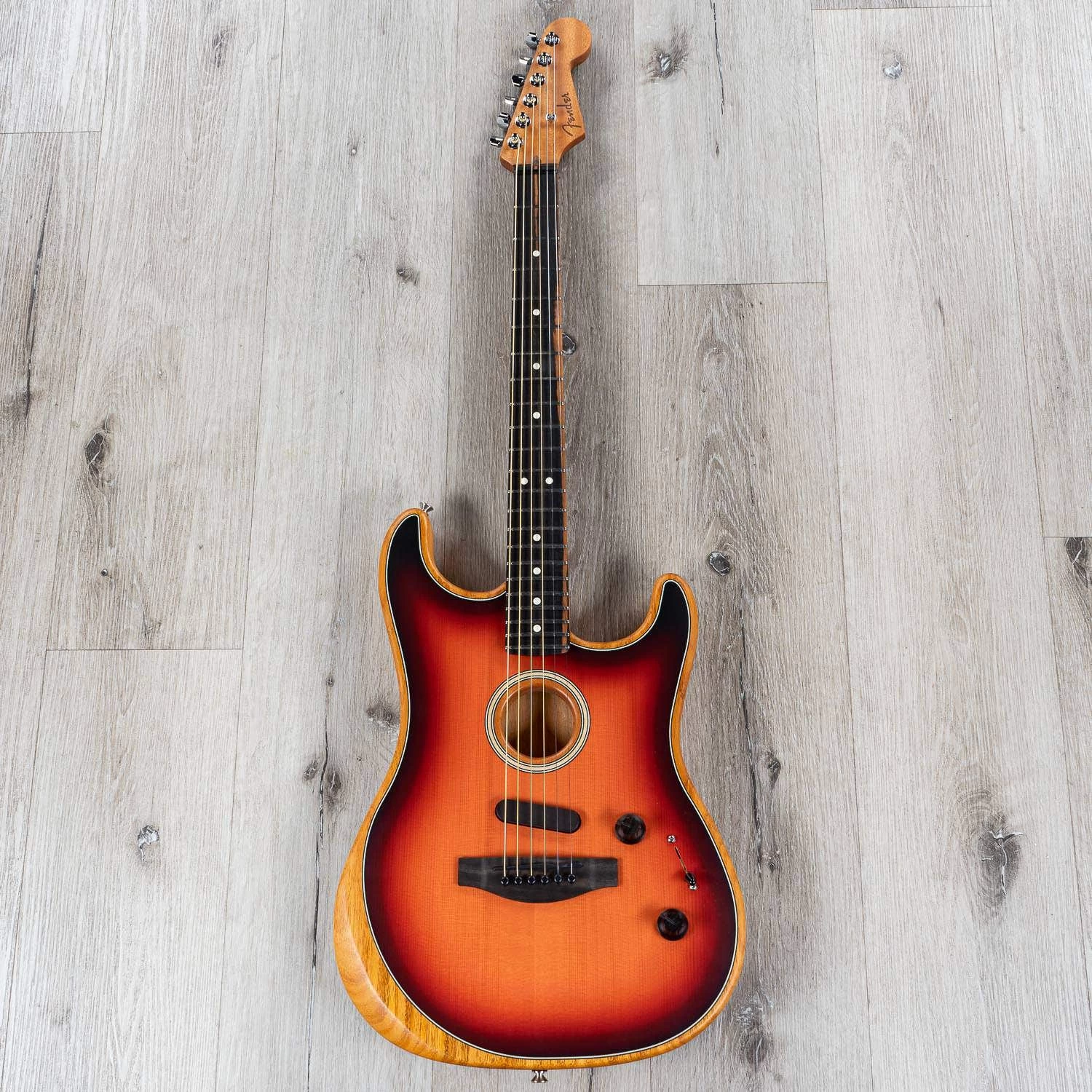 Fender American Acoustasonic Stratocaster Guitar, Ebony Fretboard, 3 Color Sunburst 5 Fender American Acoustasonic Stratocaster Guitar, Ebony Fretboard, 3 Color Sunburst - Image 3