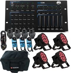 ADJ 18P HEX PAR X 4 + HEX DMX Controller + Cables Bundles + Bag