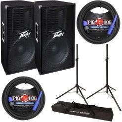 Peavey PV115 Pair Pro Audio 15" 2-Way Passive 400W Speaker With Stands & Cables