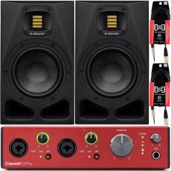 Adam A7V 7-Inch Active Studio Monitor Speaker Pair W/ Focusrite Clarett+ 2Pre & Cables