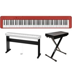 Casio CDP-S160 88-Key Red Digital Piano W/ Furniture Stand & Bench