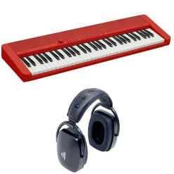Casio CT-S1 61-Key Portable Keyboard-Red W/ Direct Sound EXTW37 Bluetooth Headphones