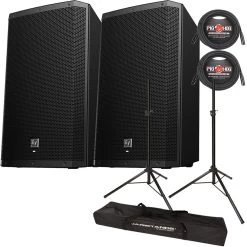 Pair Of EV Electro-Voice ZLX-15BT 15" 1000-Watt Powered Bluetooth Loudspeakers W/ Stands And Cables
