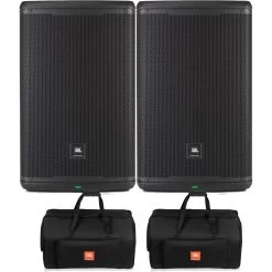 Pair Of JBL EON715 15-Inch 1300-Watt Powered PA Speaker W/ Tote Bags