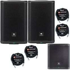 Pair Of JBL PRX908 2000-Watt 8-Inch 2-Way Powered PA Speakers W/ PRX915XLF Subwoofer & Cables