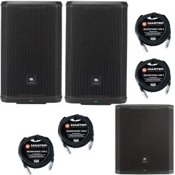 Pair Of JBL PRX912 2000-Watt 12-Inch 2-Way Powered PA Speakers W/ PRX918XLF Subwoofer & Cables