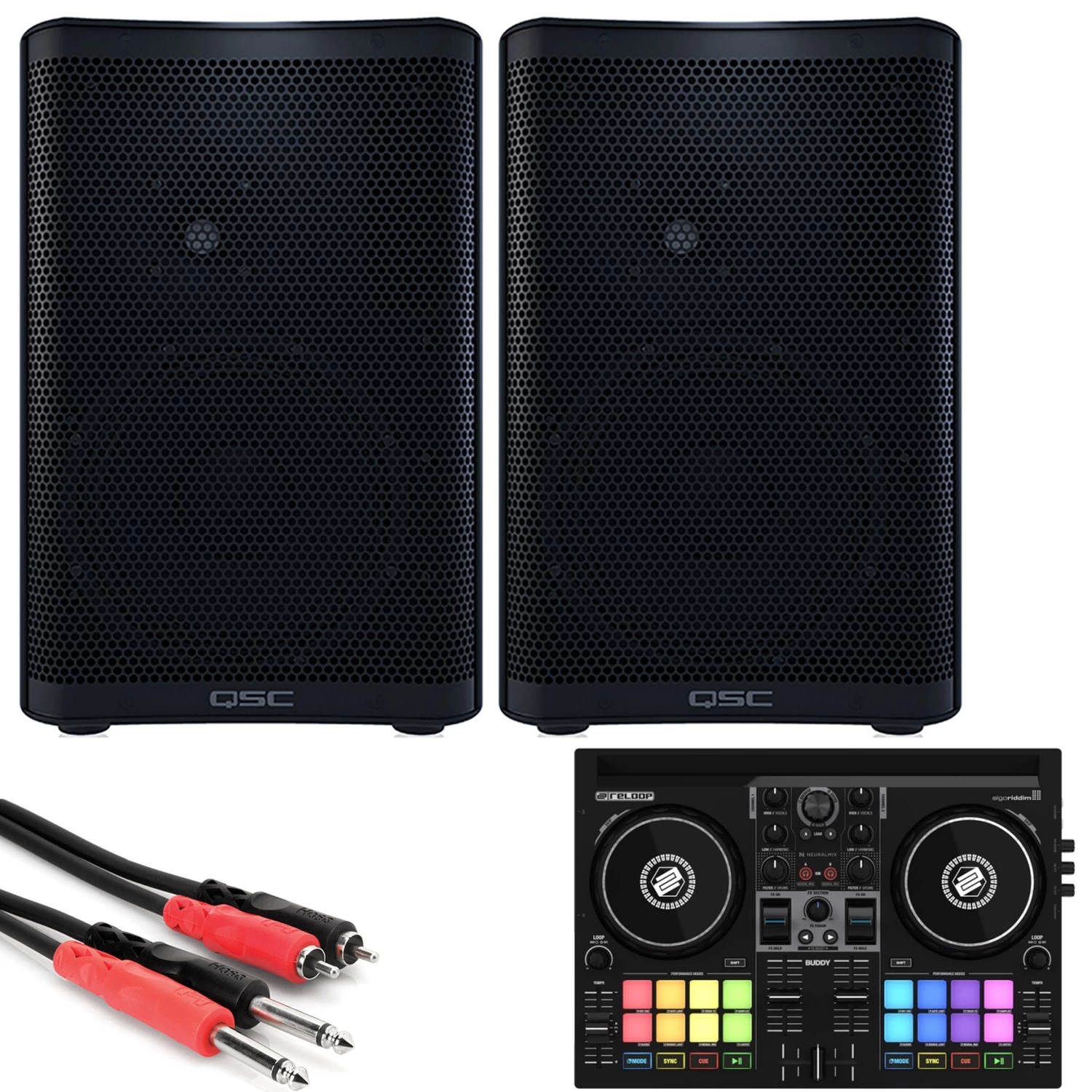 Reloop Buddy DJ Controller W/ QSC CP8 8" Active Speakers (Pair) & Cable 3 Reloop Buddy DJ Controller W/ QSC CP8 8" Active Speakers (Pair) & Cable