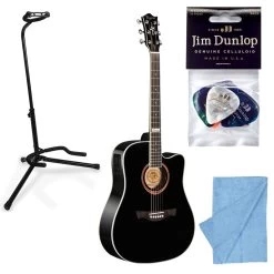 Tagima Guitars America Series Kansas T Acoustic Electric Guitar, Black W/ Stand, Cloth, Picks