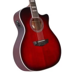 D'Angelico Premier Fulton 12-String Acoustic Electric Guitar, Ovangkol Fretboard, Trans Black Cherry Burst -Musical Instrument Store dan 680196090605 5