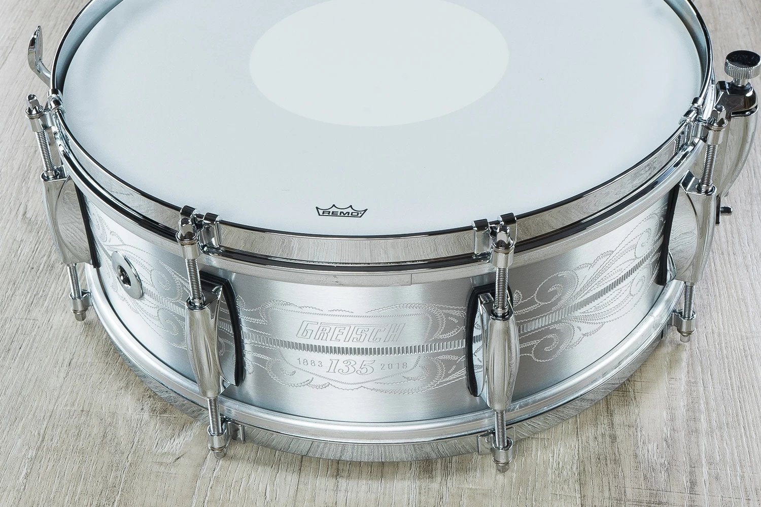Gretsch 135th Anniversary Aluminum Snare Drum With Carry Bag - 5"x14" (S/N: A135-1041) 6 Gretsch 135th Anniversary Aluminum Snare Drum With Carry Bag - 5"x14" (S/N: A135-1041) - Image 4