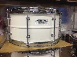 Pork Pie Percussion Patina Brass Snare Drum, White Finish - 7 X 13"